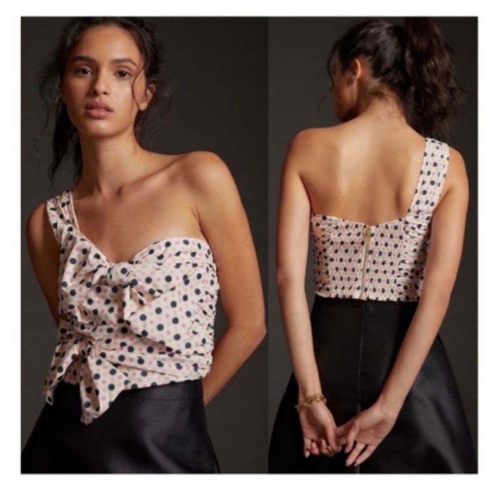 Anthropologie Maeve One Shoulder Bow Tie Cropped Blouse Size 10